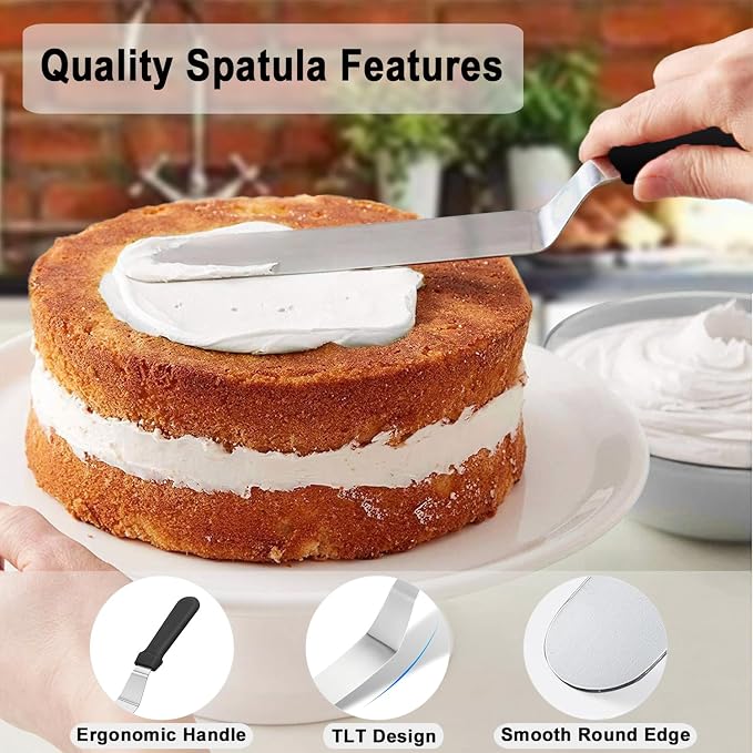 6"+8"+10"Angled Icing Spatula,Lmoszuak Professional food grade stainless steel cake spatula,with Sturdy & Durable Handle Cake Decorating Spatula,Frosting smoother spatulas, for cake decorating,Baking
