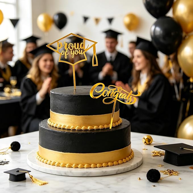 Whaline Graduation Cake Topper Gold Acrylic Cake Topper Congrats Grad You Did It Congratulations 5 Design Table Centerpiece Sticks Grad Party Food Appetizer Picks for Cakes Decor Supplies, 10pcs | Congrats Grad, 5 Design, You Did It Congratulations, Ta...