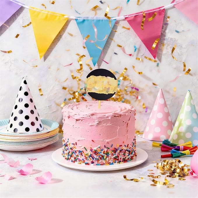 Wootkey 8Pcs Acrylic Happy Birthday Cake Toppers Engraved Happy Birthday Sign for Cake DIY Birthday Gift Flower Bouquet Pastries Desserts Decor