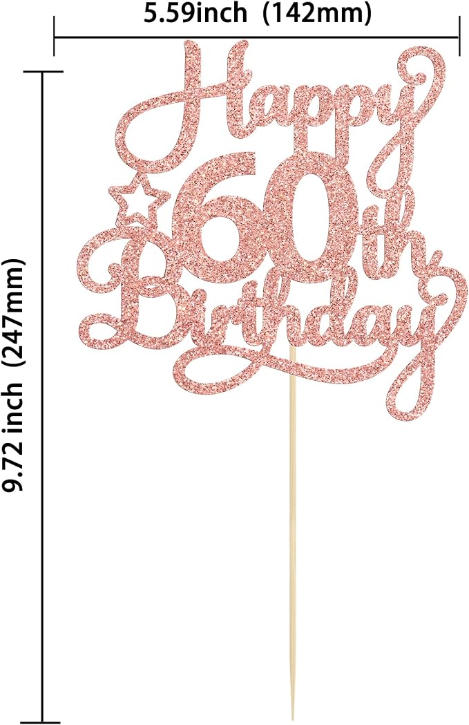 1 Pack Happy 60th Birthday Cake Topper Rose Gold Glitter 60 & Fabulous Cheers to 60 Years Old 60th Birthday Cake Pick for Celebrating 60th Birthday Anniversary Party Cake Decorations Supplies
