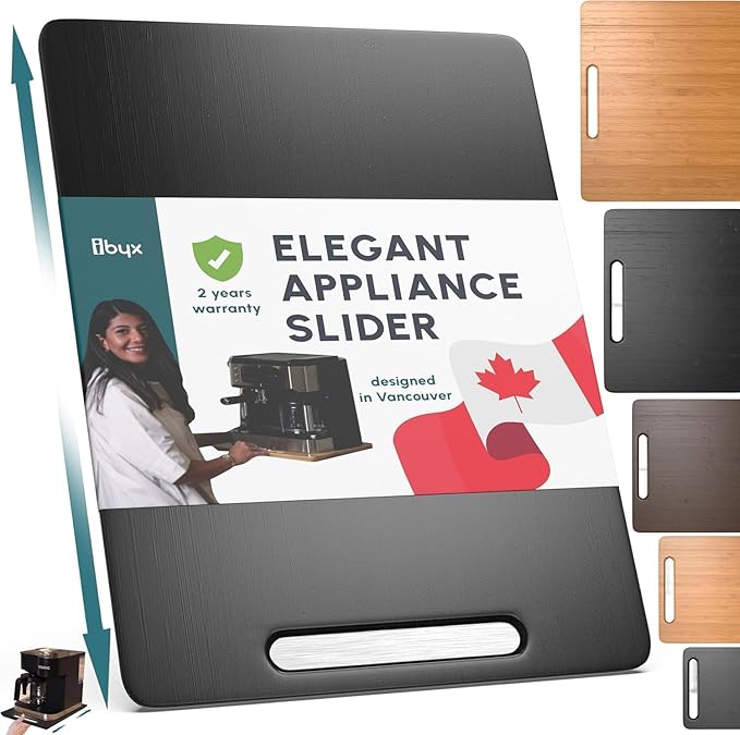 Ibyx Elegant Appliance Slider - Sliding Tray for Coffee Maker & Heavy Kitchen Appliances, Easy Slide, Made of Premium Bamboo, Space-Saving Kitchen Organizer, 40 lb Capacity, Black - 12 x 16 Inch