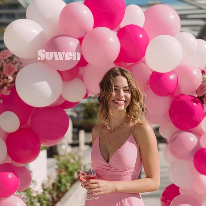 SUWEN Hot Pink Balloons 60Pcs,12 inch Hot Light Pink and White Latex Balloons for Birthday Wedding Bridal Shower Princess Valentines Party Decorations