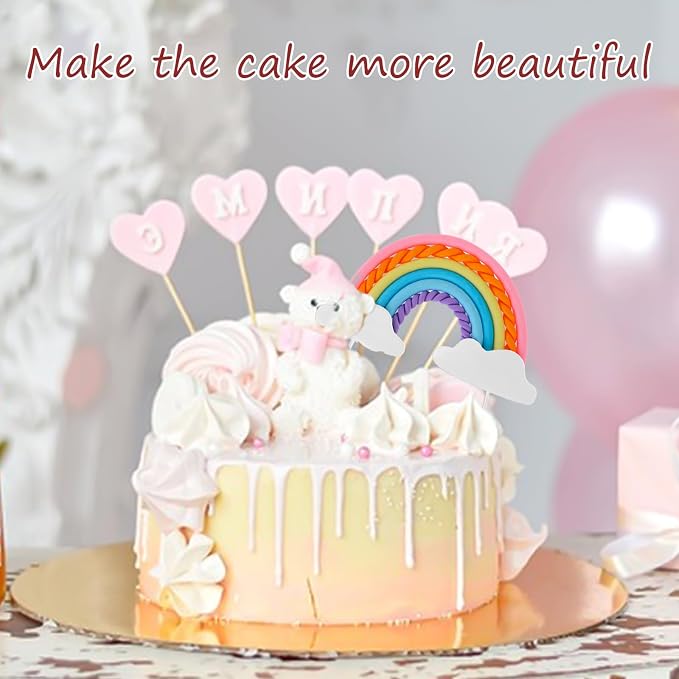 Rainbow Cloud Cake Topper, Soft Pottery Colorful Cupcake Decoration Topper Rainbow Theme Baking Supplies for for Boys Girls Happy Birthday Party Wedding Cake Decorations