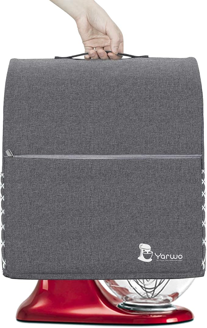 YARWO Stand Mixer Dust Cover Compatible with KitchenAid Mixer 4.5 qt -5 qt | Top Handle, Side Pockets for Kitchen Accessory, Dust-proof Protective Cover for Tilt-Head 4.5/5 qt, Washable, Gray with Grid