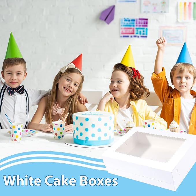 JJO 14x10x4 Inches 10 Pack Cake Boxes with Cake Board,White Bakery Boxes for Quarter Sheet Cakes,Donuts,Cupcakes, Brownie&Pie