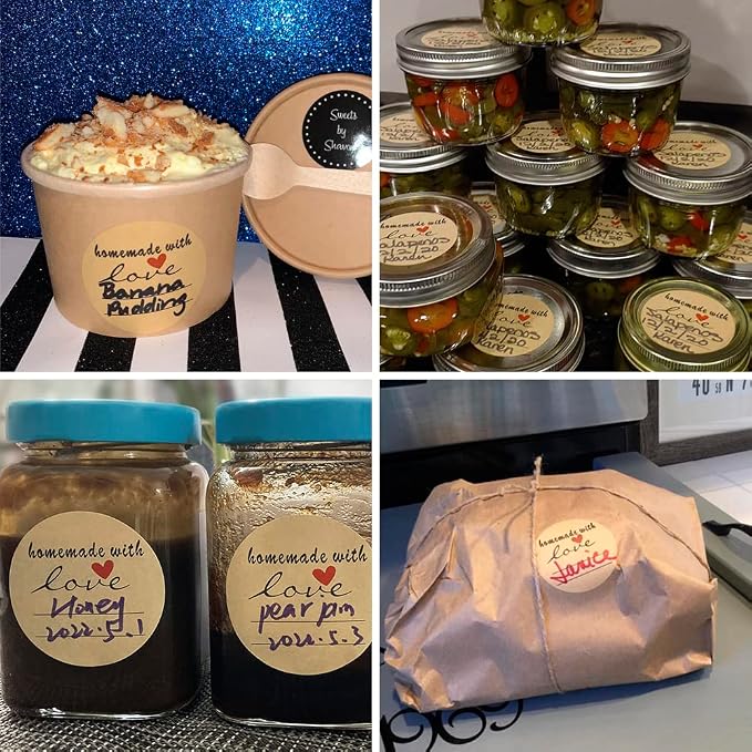 2" Homemade with Love Stickers, 500 Pcs Kraft Jar Canning Label Stickers for Baked Packaging, Cookie Bags, Fudge Containers, Store Owners, Crafts, Organizing, Price Tags