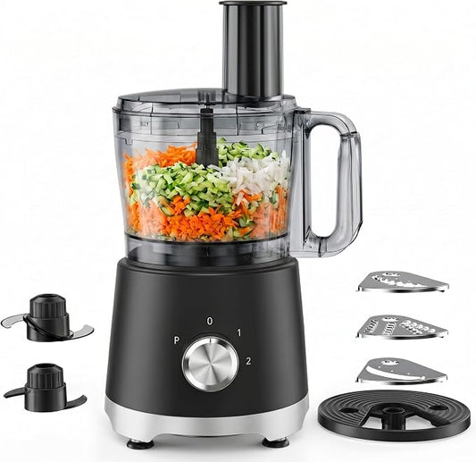 Electric Food Processor 10.5 Cup, Multi-Function Vegetable Chopper with French Fry Slicer, Dough Mixer, Easy to Clean, Secure Design, Stainless Steel, for Vegetables, Smoothie, Fruit