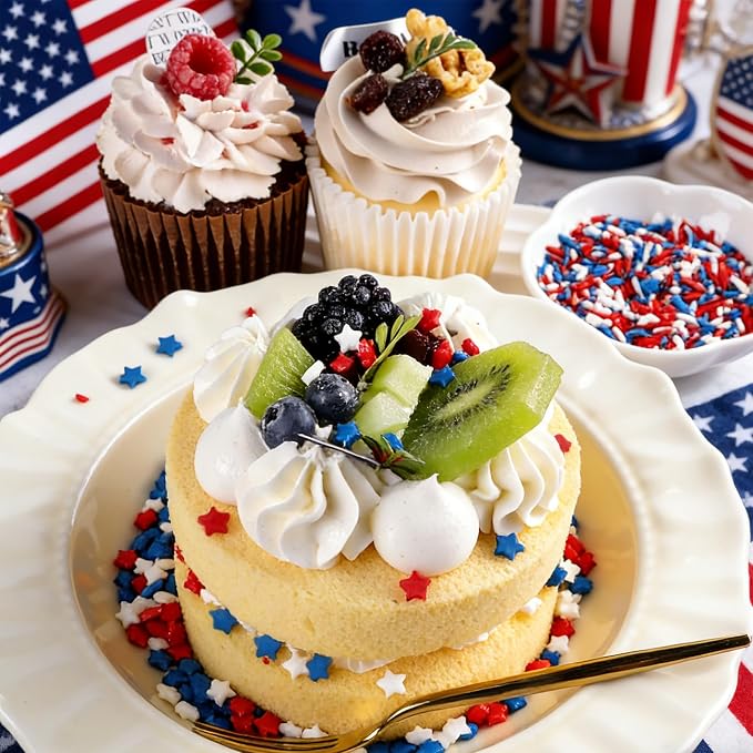 Red White and Blue Sprinkles for Cake Decorating, 4th of July Patriotic Sprinkles with Sanding Sugar Jimmes Stars for Ice Cream Cupcakes Brownie Cookie Baking Topping