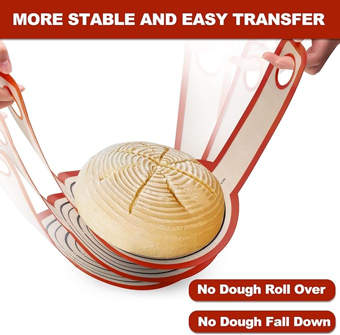 Silicone Bread Sling Oval and Round - Non-Stick & Easy Clean Reusable Oval Silicone Baking Mat for dutch oven. With Long Handles Sourdough Bread Baking mat tools supplier Liner,2 Brown Set
