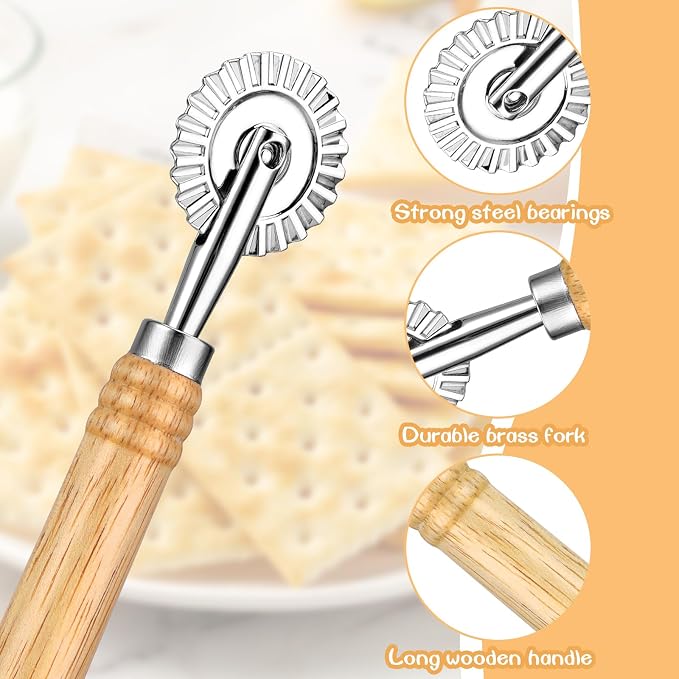 Bewudy Pastry Cutter Wheel, Professional Pasta Maker Cutter Wheel with Roller, Zinc Alloy Dumpling Lace Dough Noodle Ravioli Pizza Making Cutter for Kitchen