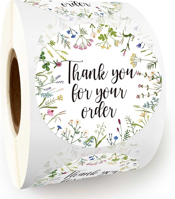 Flower Thank You for Your Order Stickers, Cute Floral Small Business Envelopes Stickers,Handmade Business Packaging - 500pcs