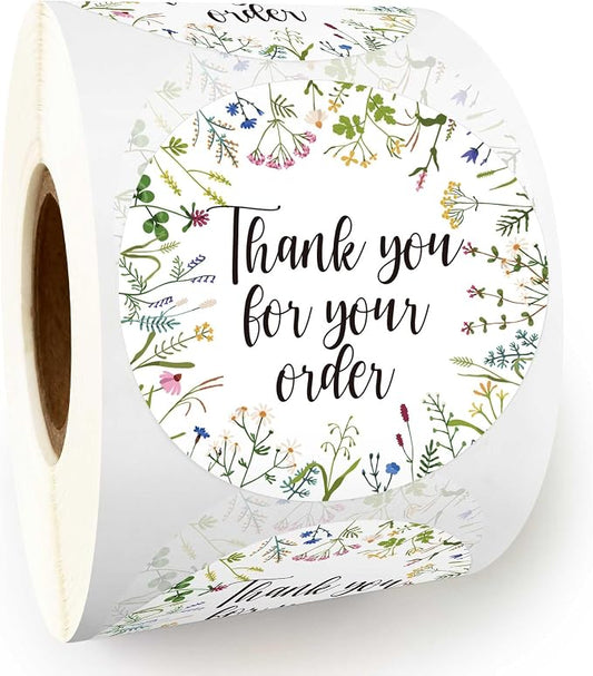 Flower Thank You for Your Order Stickers, Cute Floral Small Business Envelopes Stickers,Handmade Business Packaging - 500pcs