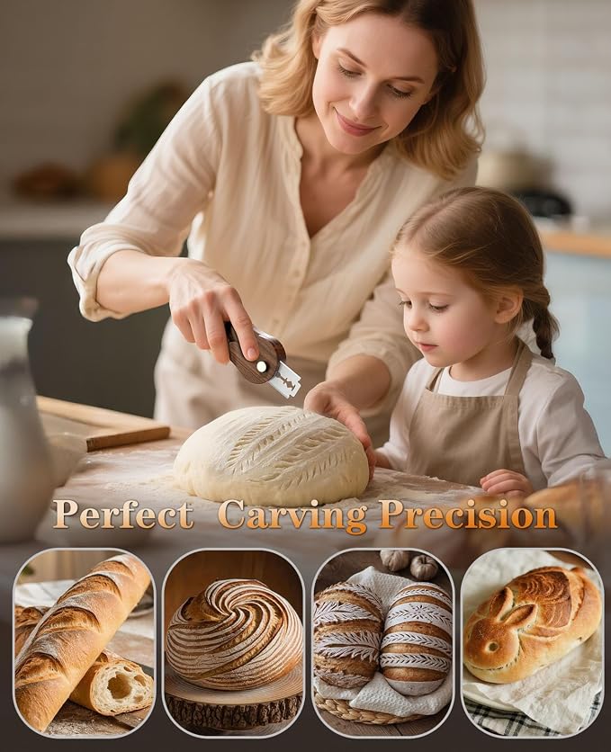 Bread Lame, Scoring Tool for Sourdough with 5 Retractable Razor Blades, Professional Dough Scorer with Magnetic Safety Design, Bread Slashing Tool, Sourdough Knife Supplies for Baking (Walnut)