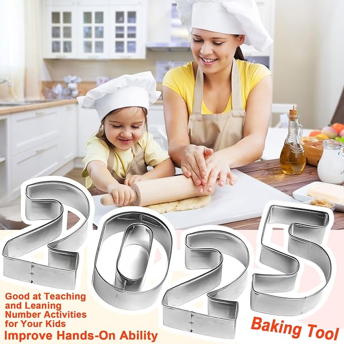 ofone Large Number Cookie Cutters (0-9), 3 Inches Stainless Steel Fondant Cutter Set, 9pcs Numbers Biscuit Molds for Baking Cake Clay