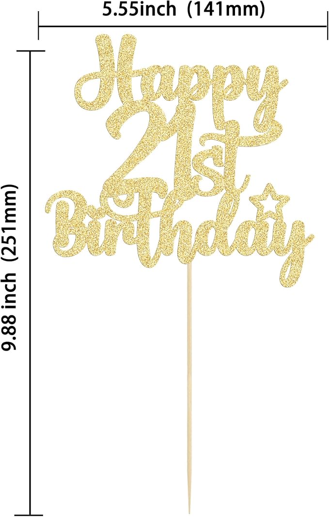 Gyufise 1Pc Happy 21st Birthday Cake Topper Glitter 21 & Fabulous Cheers to 21 Years Old Birthday Cake Pick for Celebrating 21st Birthday Anniversary Party Cake Decorations Gold