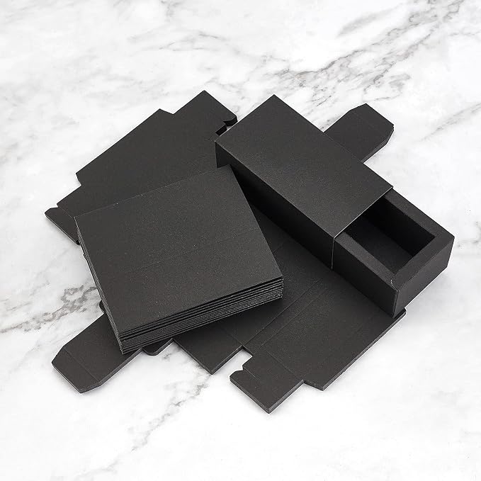 BENECREAT 12PCS Black Kraft Packaging Drawer Box 4x2x1.4 Inch Cardboard Present Box Gift Wrapping Boxes for Lipstick, Small Perfume Essential Oil Bottle