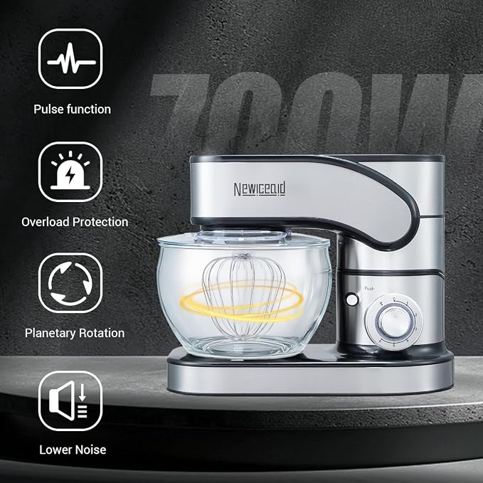 Stainless Steel Stand Mixer, 6-Speed Tilt-Head Mixer with 700W Powerful Motor, 7.4QT Large Capacity Bowl, Electric Kitchen Mixer with Dough Hook, Beater, Whisk for Baking & Dough Making