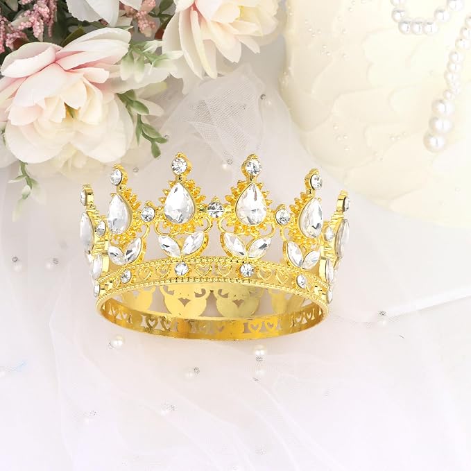 Gold Crown Cake Topper Happy Birthday Cake Toppers Wedding Cake Toppers Mini Crowns for Flower Bouquets Party Decorations