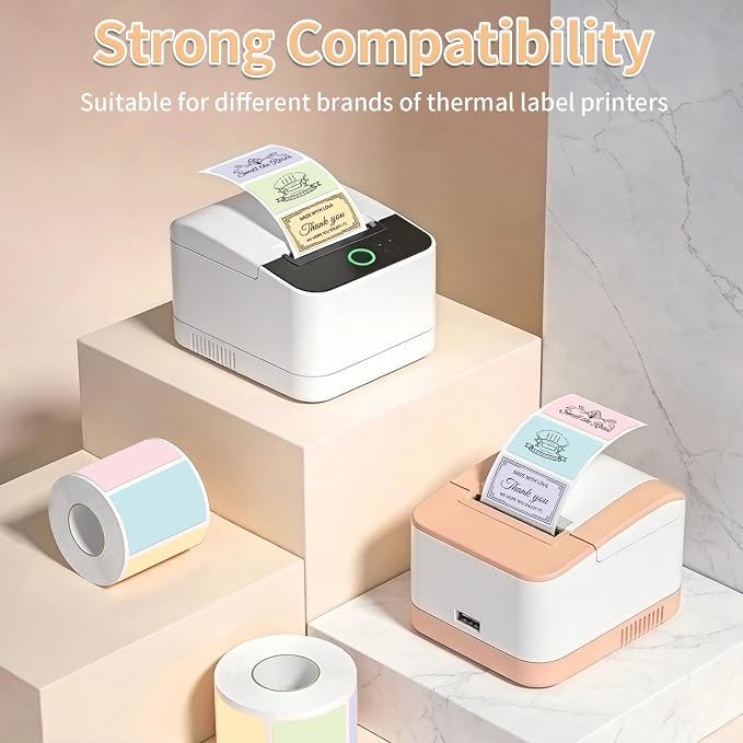 2"x3" 500pcs Rectangle Thermal Labels, Colored Stickers for Thermal Printer | Waterproof, Multi-Color, Macaron Pastel, Oil-Proof, BPA-Free, Strong Adhesive, DIY Logo, Compatible with Munbyn/Rollo/Zebra