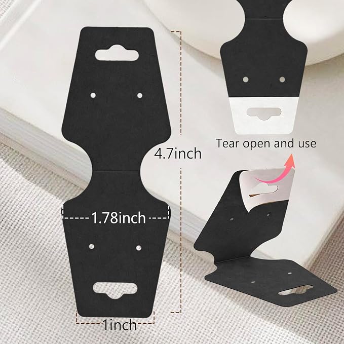 200PCS Bracelet Display Cards Necklace Holder Cards Self Adhesive Jewelry Packaging Selling Card for Small Business (Black with two earring holes, 1.8x4.7 inches)