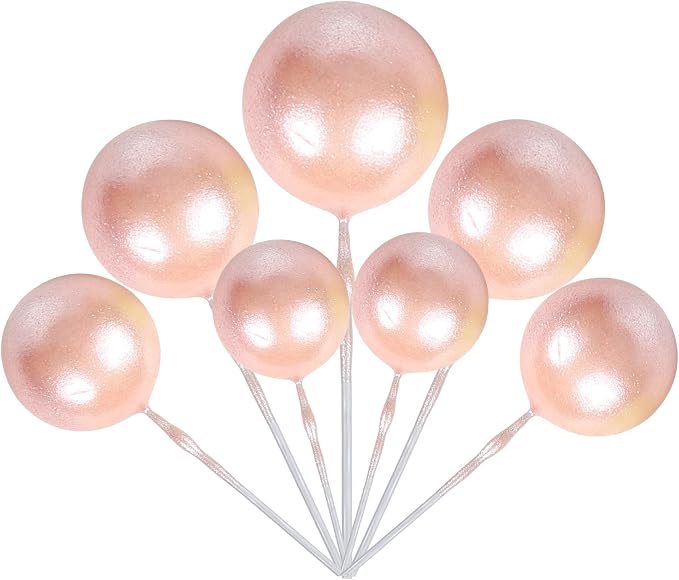 24 PCS Ball Cake Toppers Balls Cupcake Toppers Insert Foam Ball Shaped Cake Picks Mini Balloon Cake Decoration for Wedding Baby Shower Birthday Party Cake Decorations Supplies Rose Gold