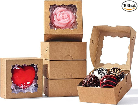 SLShePack 3x3x1.5Inches 100 Pcs Mini Bakery Boxes with Window for Homemade Soap,Cookies,Chocolate truffle,Chocolate Covered Strawberries