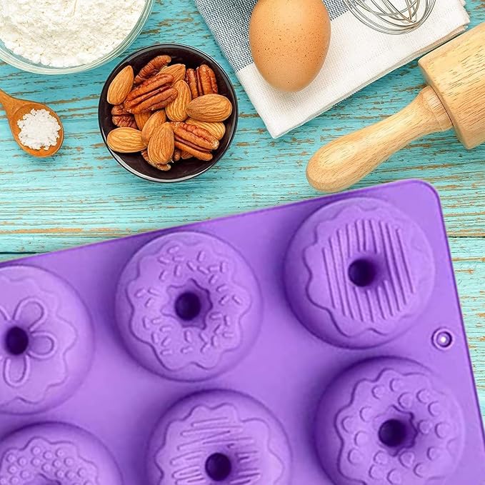 Silicone Donut Mold,Non-Stick Silicone Doughnut Pan Set of 2,Donut Cake Biscuit Bagels,Dishwasher Safe,Heat Resistant and Microwave Safe (Purple)