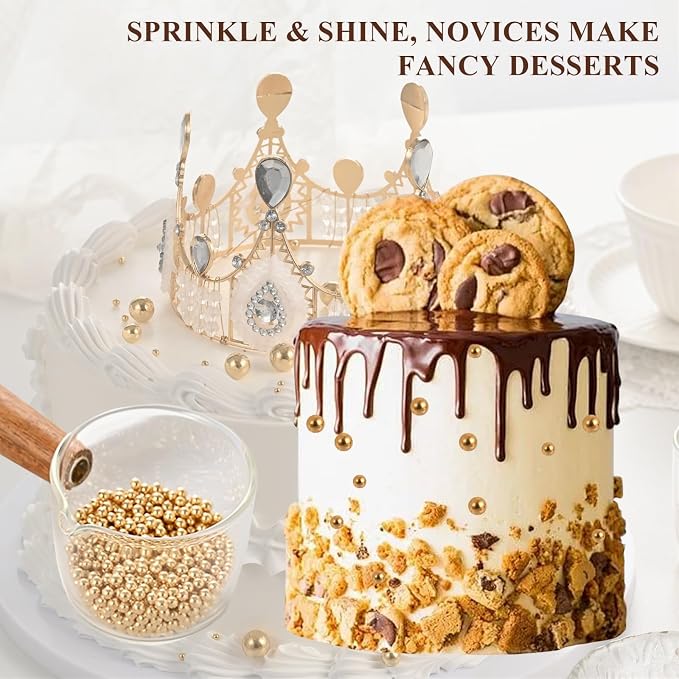 HeDeon&Rles Edible Gold Preals Sprinkles for Baking 4 Size（2mm 4mm 7mm 10mm）Gold Sprinkles for Cake Cupcake Pancake Ice Cream Decoration