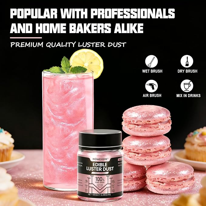 HomeHere Edible Luster Dust Food-Grade Glimmer Powder Glitter for Cake Decorating 15g, Edible Sprinkle Glitter for Cocktails Drinks Baking Candy Dessert Chocolate Vegan Tasteless