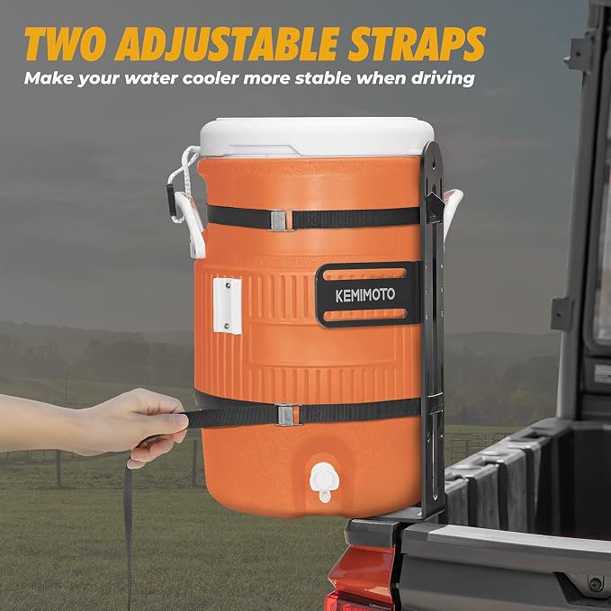 KEMIMOTO 5 Gallon Water Cooler Holder, Steel Trailer Rack for Buckets – Compatible with Trailers, Trucks, UTVs, Mowers, RVs – Ideal for Landscaping, Worksites, Traveling, Camps (Cooler Not Included)