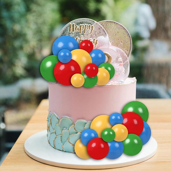 30 PCS Balls Cake Topper DIY Cake Insert Toppers Ball Cake Picks Cupcake Topper for Birthday Party Baby Shower Wedding Cake Decoration(Red Yellow Blue Green)