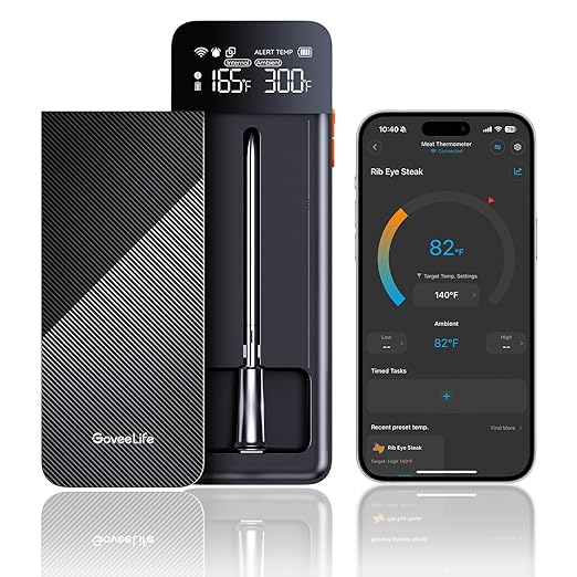 GoveeLife Smart Wireless Meat Thermometer with Bluetooth WiFi Ultra Range, Digital Oven Thermometer with Accuracy ±1.8°F, Charge Magnetic Base, Alarm, Kitchen Tools Suitable for BBQ, Grill, Smoker
