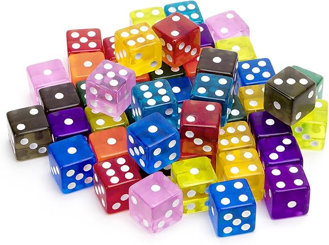 Brybelly Bulk Dice for Board Games, Casino Games & Tabletop RPGs - D6 Standard 16mm Game Dice Pack - Variety, 50 Count