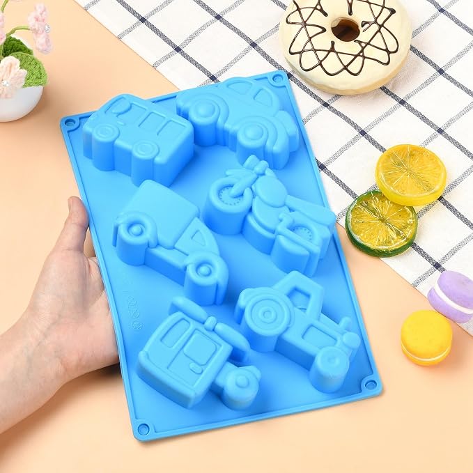 Ipotkitt Blue Car Theme Silicone Molds Vehicle Bus Transportation Candy Molds for Candy Chocolate Jelly Cake Ice Crafts, 2pcs, 6 Cavities