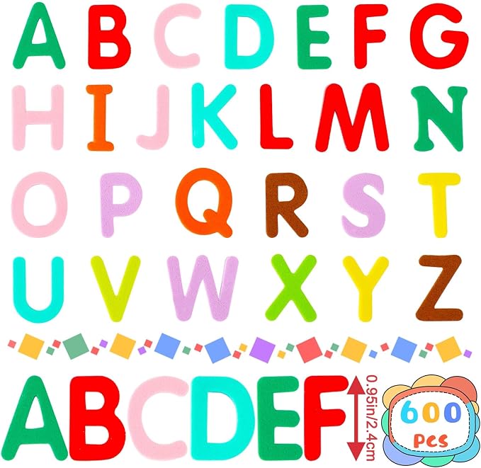 600Pcs Foam Letters Stickers Self Adhesive A-Z Alphabet Stickers | Colorful Foam ABC Letters for Kids, School Projects, Classroom Handmade, DIY Arts Crafts, Scrapbook, Party Favors Decorations