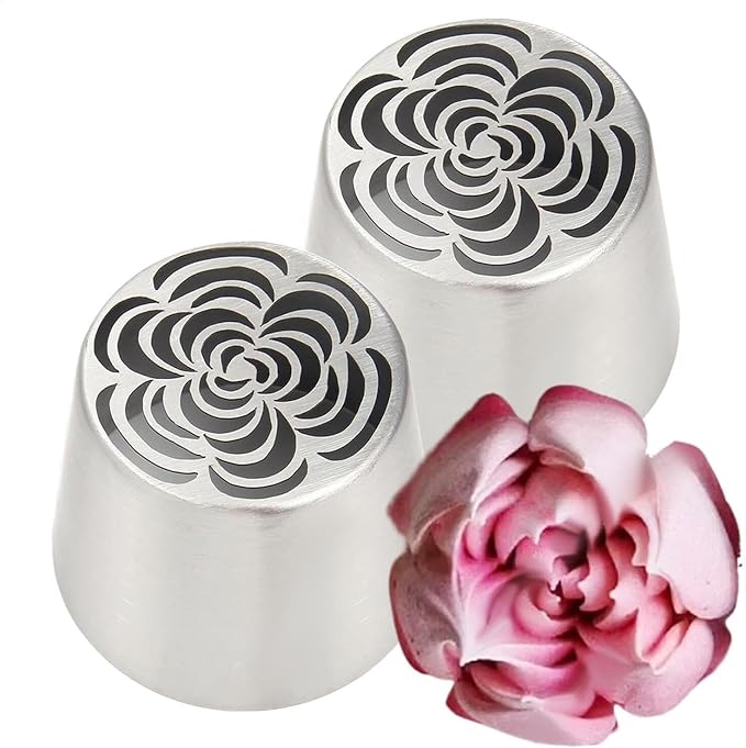 Piping Nozzle 2pcs Extra Large Russian Piping Tips, Stainless Steel Flower Nozzles Set, Rose & Floral Icing Tips for Cupcakes, Cookies Professional Baking Tools Icing Tips