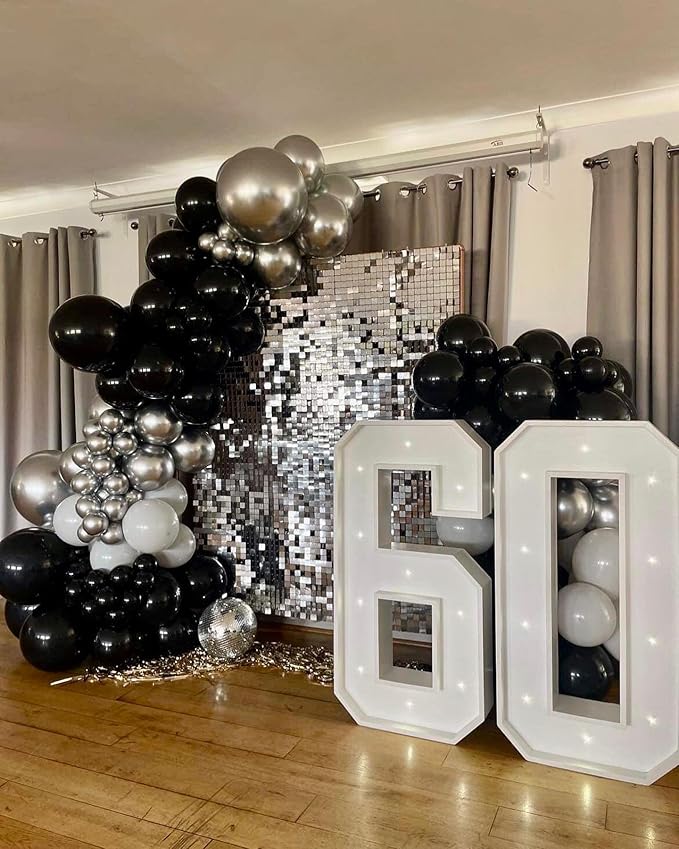 Silver Balloon Arch Kit, 143Pcs Chrome Metallic Silver Latex Balloon Garland kit, 18 12 10 5Inch Different Size Balloons for Wedding New Year Anniversary Baby Shower Birthday Party Decorations