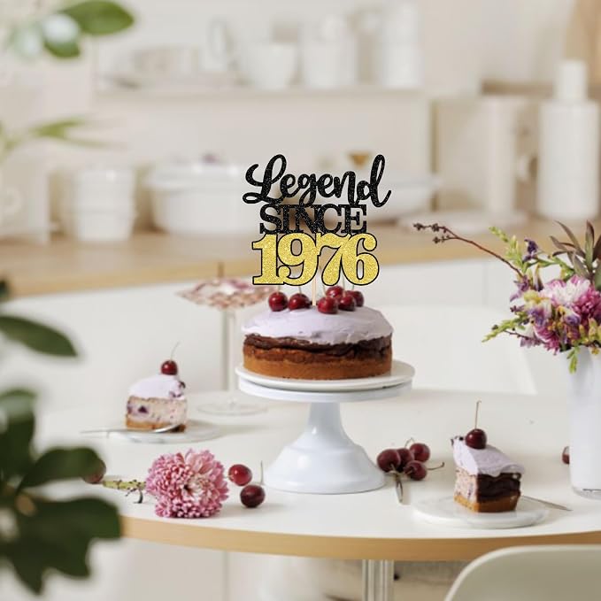 1 PCS Legend Since 1976 Cake Topper Black Gold Glitter Fifty Happy 50th Birthday Cake Pick Cheers to 50 Years Cake Decoration for 50th Birthday Wedding Anniversary Party Decorations Supplies