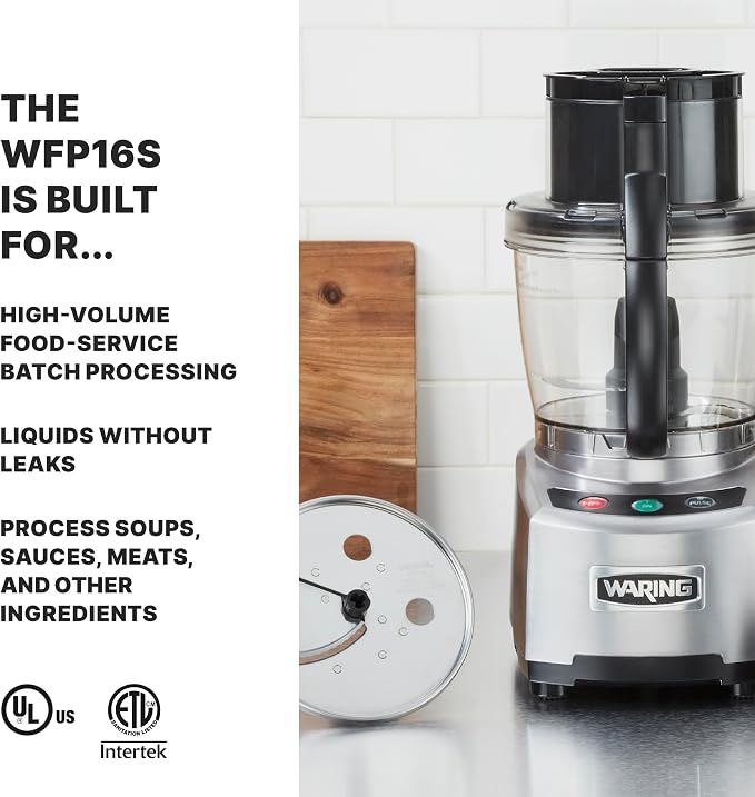 Waring Commercial Food Processor, 4-Quart Capacity, 2 Horsepower Motor, Large Capacity Vegetable Chopper for Professional Kitchens, WFP16S