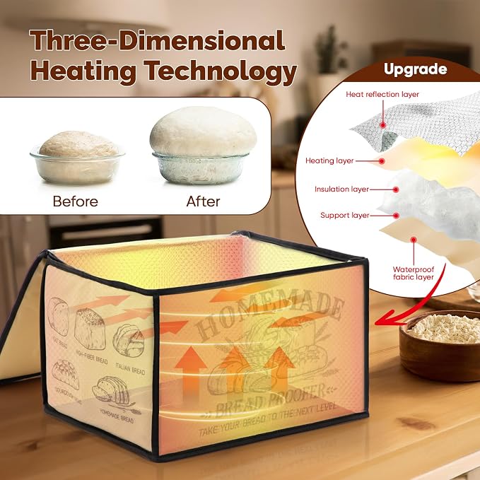 Nefelibata Proofing Box Bread Proofer with Heater Foldable Zippered Sourdough Basket for Making Dough Yogurt Pizza Cookie Natto Temperature Timer Controller Handmade Home Bakers Christmas Gift Idea