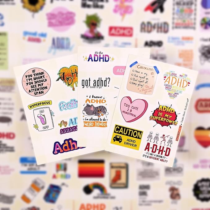100Pcs Funny ADHD Stickers for Water Bottles, Laptops - ADHD Gifts for Adults - Neurodivergent, Neurodiversity Stickers Bulk - Mental Health Awareness Therapy Gifts for Women & Men