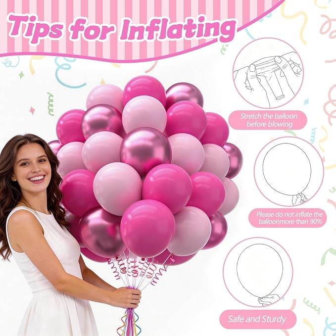 160Pcs Pink Balloons Metallic Pink Balloon,12 Inch Hot Pink Balloons Pink Metallic Pink Latex Balloons for Wedding,Baby Shower,Princess Theme Party Decorations