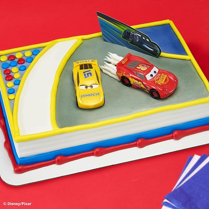 DecoSet® Disney and Pixar Cars 3 Ahead of The Curve Cake Topper, 3-Piece Set featuring Lightning McQueen, Cruz Ramirez, and Jackson Storm