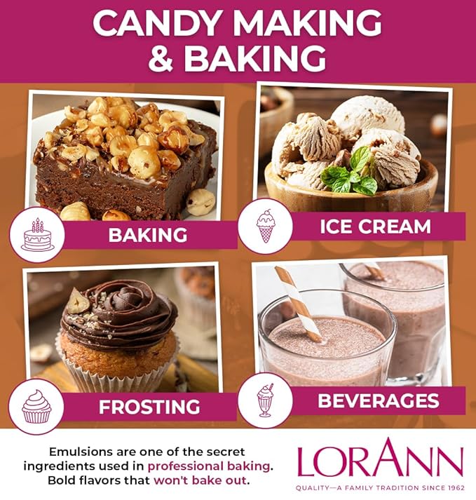 LorAnn Oils Hazelnut Bakery Emulsion: True Essence, Ideal for Boosting Fruit Tones in Cakes, Cookies & Desserts, Gluten-Free, Keto-Friendly, Extract Substitute Essential for Your Kitchen, 4 Oz
