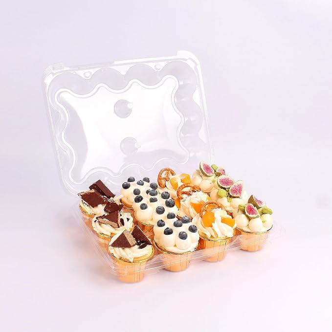 12 Count Cupcake Containers with Tall Dome Lids, Detachable Covers for Frosted Cupcakes, Standard Size Carrier for Parties, Bake Sales, Events (Holds 144 Cupcakes)