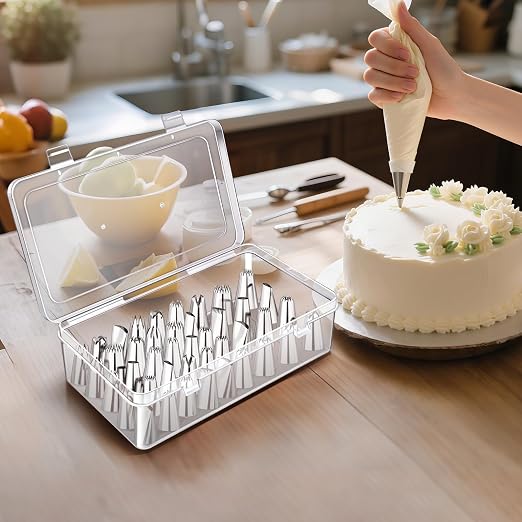 Piping Tips Storage Box with Fixed Pins, 42 Pegs Piping Tip Set Organizer Case, Cake Decorating Kit Storage Organizer