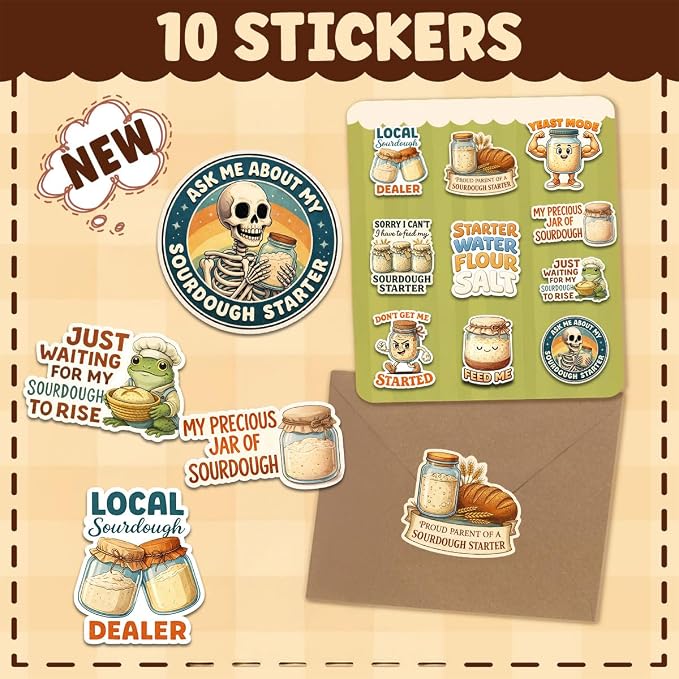 10pcs Sourdough Starter Sticker Pack,Baking Lover Baker Gift, Bakery Decoration for Jar Water Bottle Laptop Helmet Farm Stand Vehicles (Sourdough, 7in)