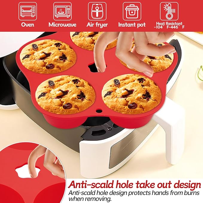 3 Pieces Silicone Air Fryer Muffin Pan Round Egg Bite Mold for Oven Baking,Mini Muffin Tins Cups Cake Tray for Air Fryer Liners Basket Instant Pot Accessories Baking Muffin Pancake