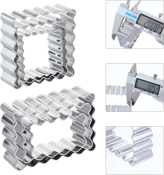 Rectangle Cookie Cutter Set with Scalloped Edge Assorted Sizes, 6 PCS Stainless Steel Square Cookie Cutter with Fluted Edge, Geometric Frame Plaque Cookies Cutters Shapes Molds