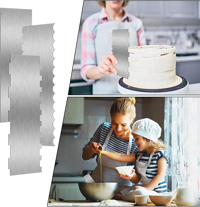 3 Pieces Stainless Steel Cake Scraper Cake Decorating Comb Set Cake Scraper Cake Smoother Scraper Pastry Cutter Kitchen Baking DIY Tool